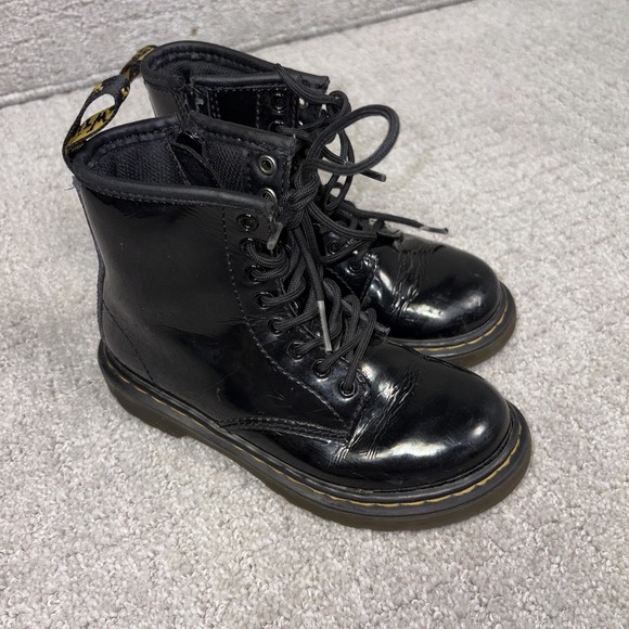 Junior Drake Shoes - Dr Martens 1460J Black Patent Combat Boots Zip Size 12 Kids Youth 1460 J Glossy